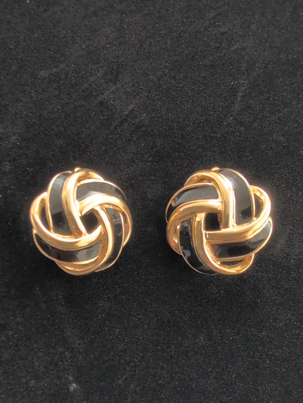 Vintage Trifari TM Gold and Black Love Knot Clip On Earrings